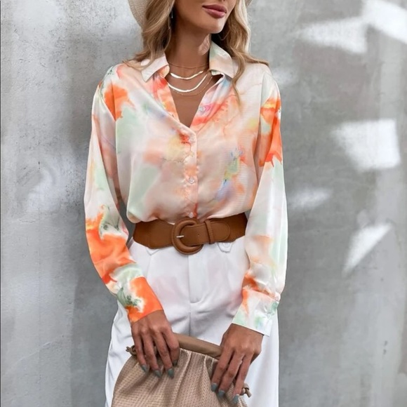Boho orange tie dye button up blouse - Picture 4 of 7